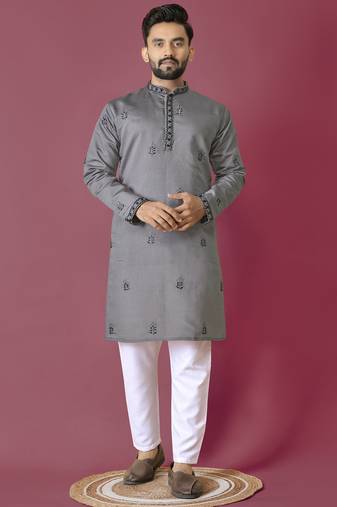 Grey hand work men's kurta and Pajama for Mens