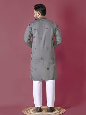 Grey hand work men's kurta and Pajama for Mens 2