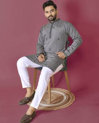 Grey hand work men's kurta and Pajama for Mens 3