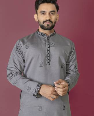Grey hand work men's kurta and Pajama for Mens 4