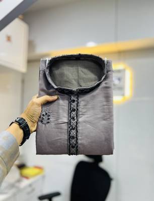 Grey hand work men's kurta and Pajama for Mens 5
