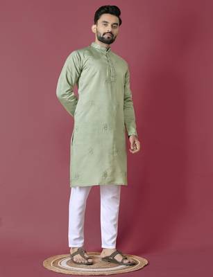 Pista hand work men's kurta and Pajama for Mens 3