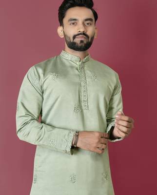 Pista hand work men's kurta and Pajama for Mens 4