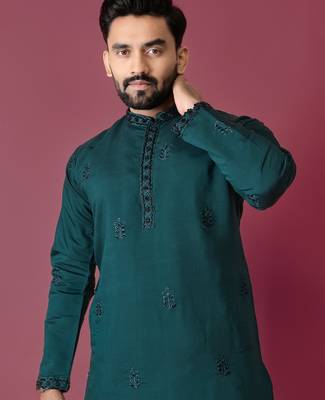 Rama hand work men's kurta and Pajama for Mens 4