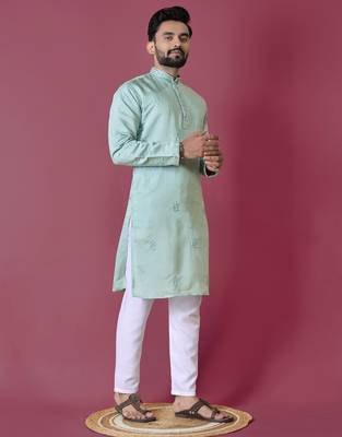Sky hand work men's kurta and Pajama for Mens 3