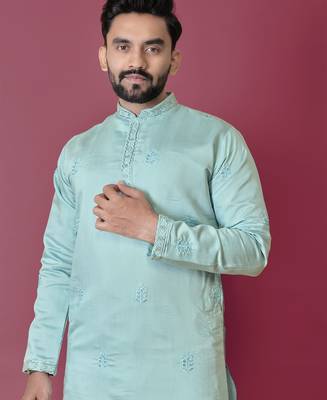 Sky hand work men's kurta and Pajama for Mens 4