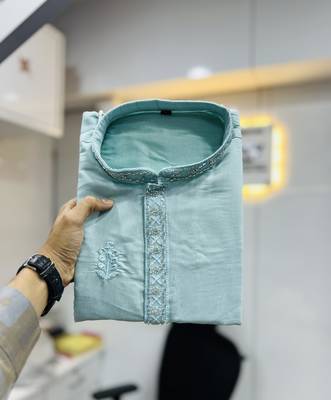 Sky hand work men's kurta and Pajama for Mens 5