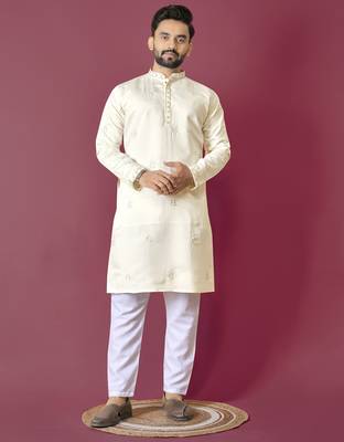 White hand work men's kurta and Pajama for Mens 1