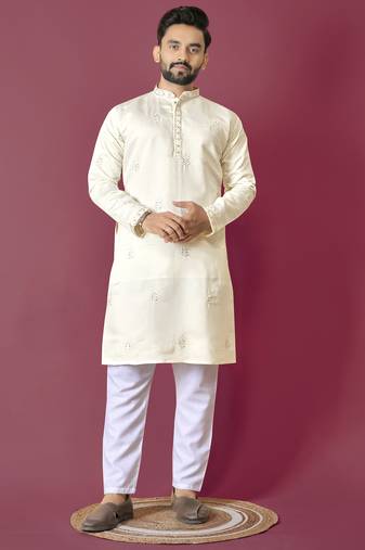 White hand work men's kurta and Pajama for Mens