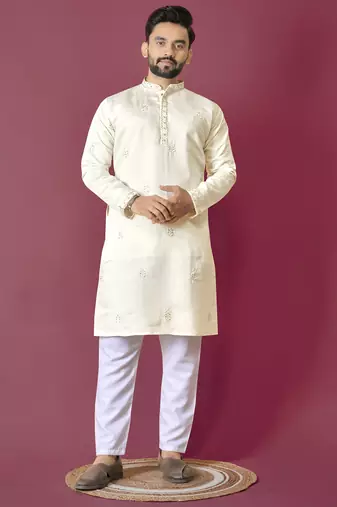 White hand work men's kurta and Pajama for Mens
