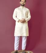 White hand work men's kurta and Pajama for Mens
