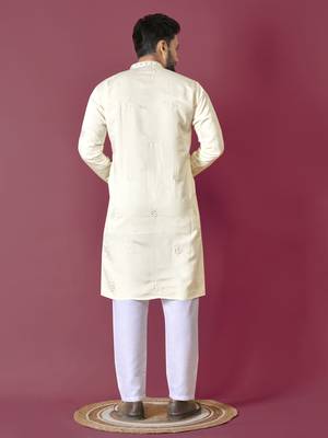 White hand work men's kurta and Pajama for Mens 2