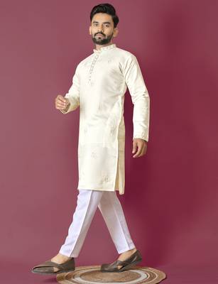 White hand work men's kurta and Pajama for Mens 3