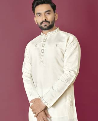 White hand work men's kurta and Pajama for Mens 4
