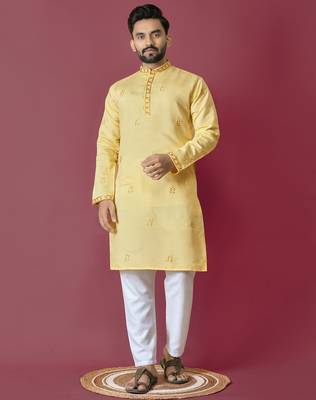 Yellow hand work men's kurta and Pajama for Mens 1