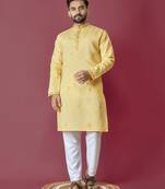 Yellow hand work men's kurta and Pajama for Mens