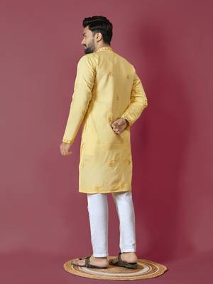 Yellow hand work men's kurta and Pajama for Mens 2