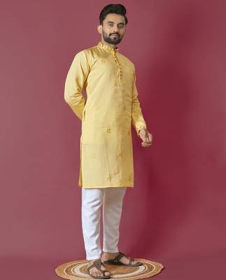 Yellow hand work men's kurta and Pajama for Mens 3