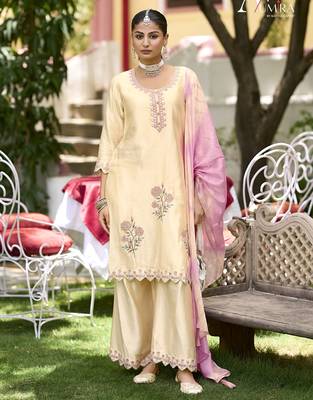 Cream premium embroidered pure gajji readymade plazzo suit 1