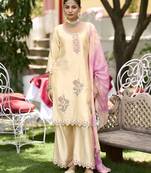 Cream premium embroidered pure gajji readymade plazzo suit