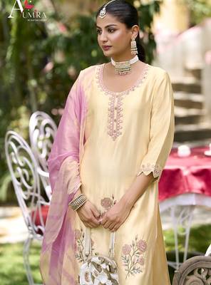 Cream premium embroidered pure gajji readymade plazzo suit 2