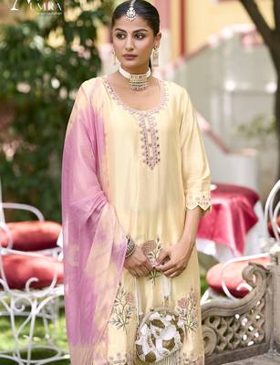 Cream premium embroidered pure gajji readymade plazzo suit 4
