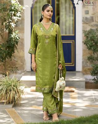 Green  premium embroidered  pure shimmer stitched salwar suit 1