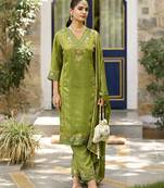 Green  premium embroidered  pure shimmer stitched salwar suit