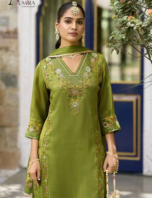 Green  premium embroidered  pure shimmer stitched salwar suit 2