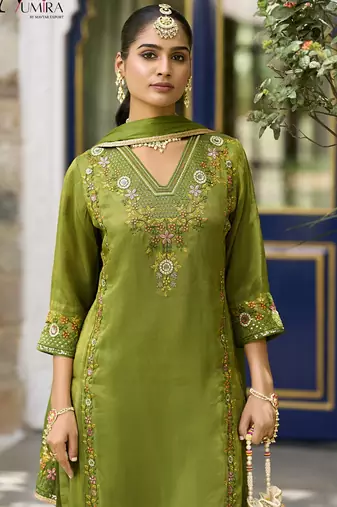 Green  premium embroidered  pure shimmer stitched salwar suit