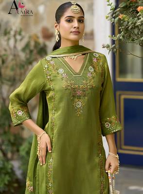 Green  premium embroidered  pure shimmer stitched salwar suit 3