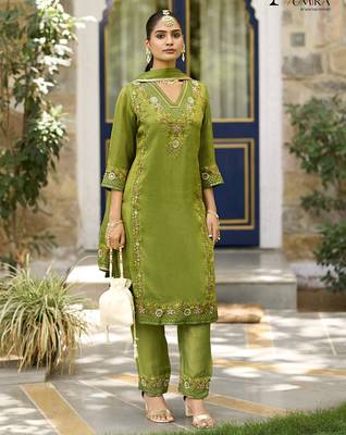 Green  premium embroidered  pure shimmer stitched salwar suit 4