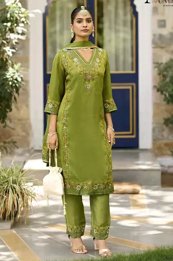 Green  premium embroidered  pure shimmer stitched salwar suit