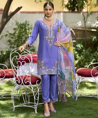Blue premium embroidered pure shimmer readymade salwar suit 1