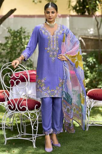 Blue premium embroidered pure shimmer readymade salwar suit