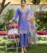Blue premium embroidered pure shimmer readymade salwar suit