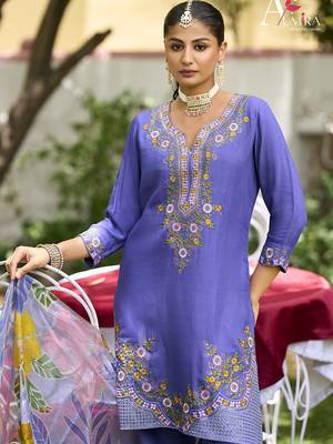 Blue premium embroidered pure shimmer readymade salwar suit 2
