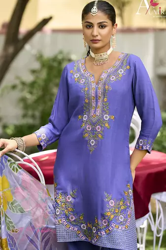 Blue premium embroidered pure shimmer readymade salwar suit