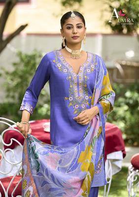 Blue premium embroidered pure shimmer readymade salwar suit 3