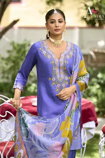 Blue premium embroidered pure shimmer readymade salwar suit