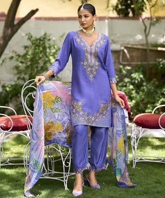 Blue premium embroidered pure shimmer readymade salwar suit 4