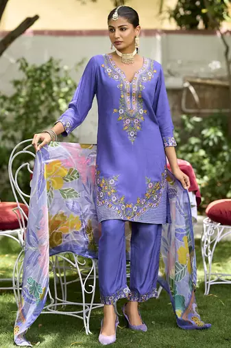 Blue premium embroidered pure shimmer readymade salwar suit