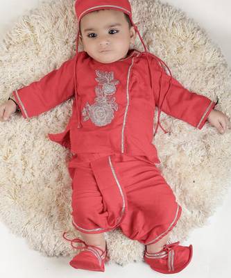 Boy red flower embroidery with dhoti set 2