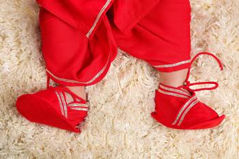Boy red flower embroidery with dhoti set 4