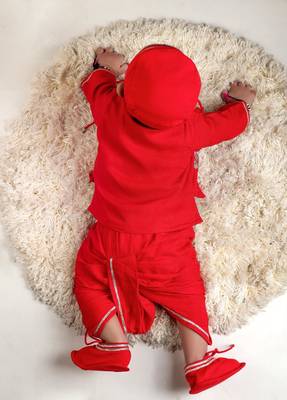Boy red flower embroidery with dhoti set 5