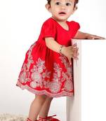 Girl red with flower embroidery with pant set