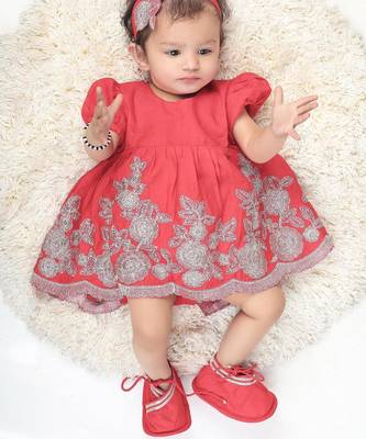 Girl red with flower embroidery with pant set 3