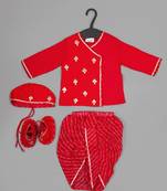 Boy red with flower gota hand embroidery with lehariya dhoti set