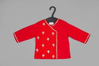 Boy red with flower gota hand embroidery with lehariya dhoti set 2