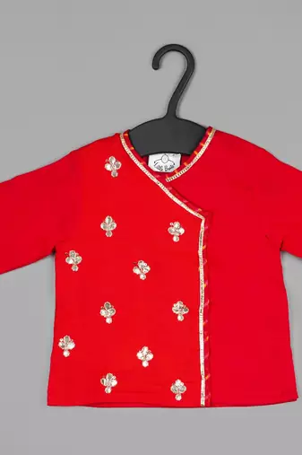 Boy red with flower gota hand embroidery with lehariya dhoti set